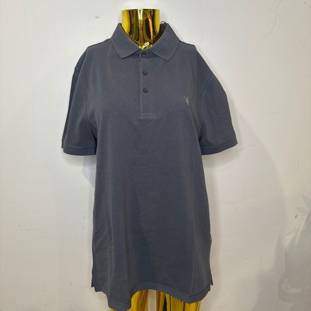 AllSaints Reform Slim Fit Polo Shirt Mens Blue Organic Cotton NWT $89 SMALL